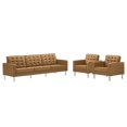 thumbnail image 1 of Modway Loft Tufted Vegan Leather Upholstered 3-Piece Living Room Furniture Set in Silver Tan, 1 of 12