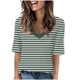 thumbnail image 1 of Penkiiy T-Shirts à Manches Courtes à Blocs de Couleur Rayés pour Femmes, Col Rond, Décontractés, Amples, Chandails à Enfiler, Hauts d'Été, Tee-Shirt 3TG Vert, 1 of 5