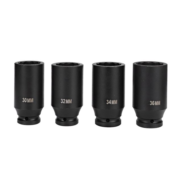 4pcs 1/2 Inch Deep Impact Socket Repairing Tool Set, 12 Point Head Adapter High Hardness Professional Spindle Axle Nut Impact Socket 30mm 32mm 34mm 36mm Socket Adapter