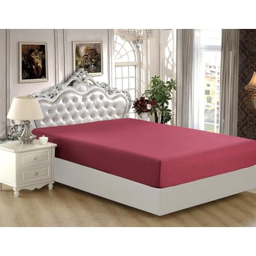Marina Decoration Ultra Soft Silky Deep Pocket Solid Rayon from Bamboo All Season Bedding Solid Bamboo Fitted Sheet, Burgundy Color