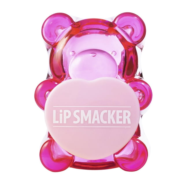 Baume à Lèvres SUGAR BEAR - Baume à Lèvres en Paille-Baie LUV U Montrant Beaucoup un Contenant de Baume à Lèvres Rose Translucide en Forme d'Ours avec un Cœur Rose Pâle Mettant en Vedette la Marque LIP Smacker, Offrant un Baume à Lèvres Teinté Hydratant à Fini Lustré et une Douce Saveur de Fraise, Convient pour Apaiser les Lèvres Sèches et pour Offrir.