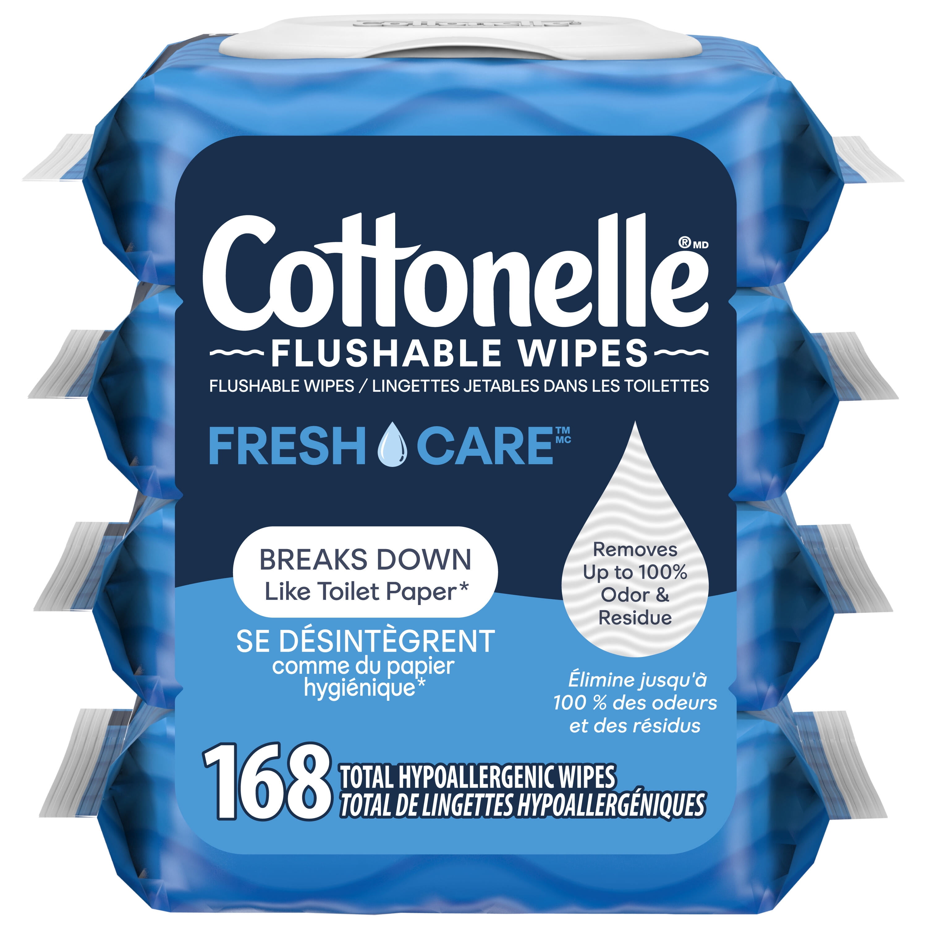 Cottonelle Fresh Care, Lingettes Jetables dans les Toilettes, 168 Lingettes