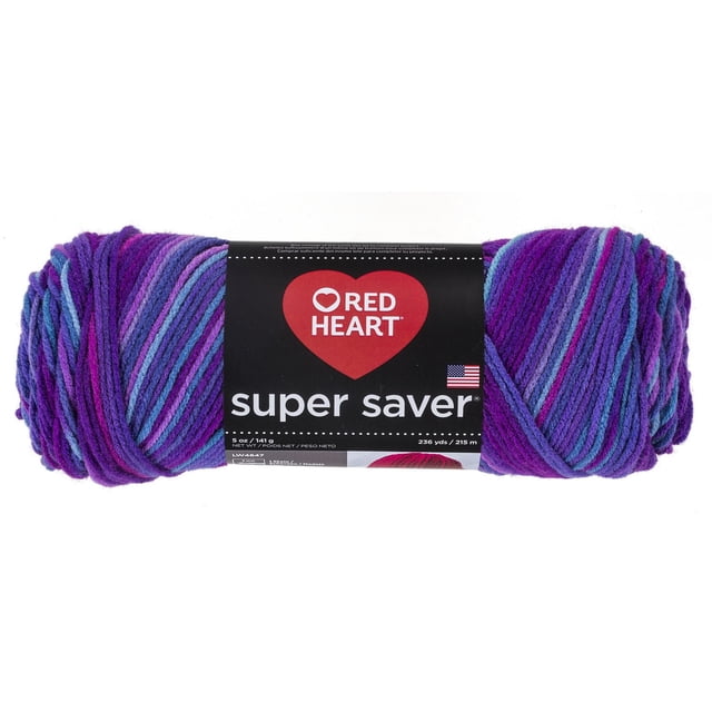 Red Heart® Super Saver® Fil, Imprimés, Acrylique #4 Moyen, 5oz/142g, 236 Yards Écheveau Imprimé de Poids worsted de 100 % Acrylique avec Impression Multicolore Panachée et texture Pliée, Étiquette en Papier avec Marque et Taille Visibles. 236 Yards (215 m) par Écheveau de 5oz; Convient aux Calibres de Tricot et de crochet et Est Souvent Utilisé pour amigurumi et Petits Accessoires.