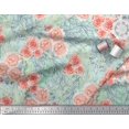 thumbnail image 3 of Soimoi Toile de Velours Vert Feuilles & Fleurs Roses Imprimés par Yard 58 Pouces de Large, 3 of 3