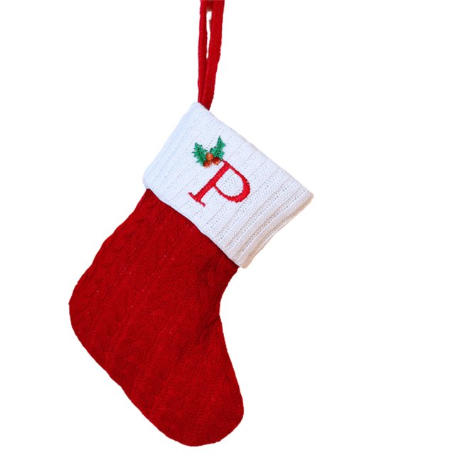 Christmas Tree Decorative Socks With Embroidered Initial Letters Red Green White Knit Stockings