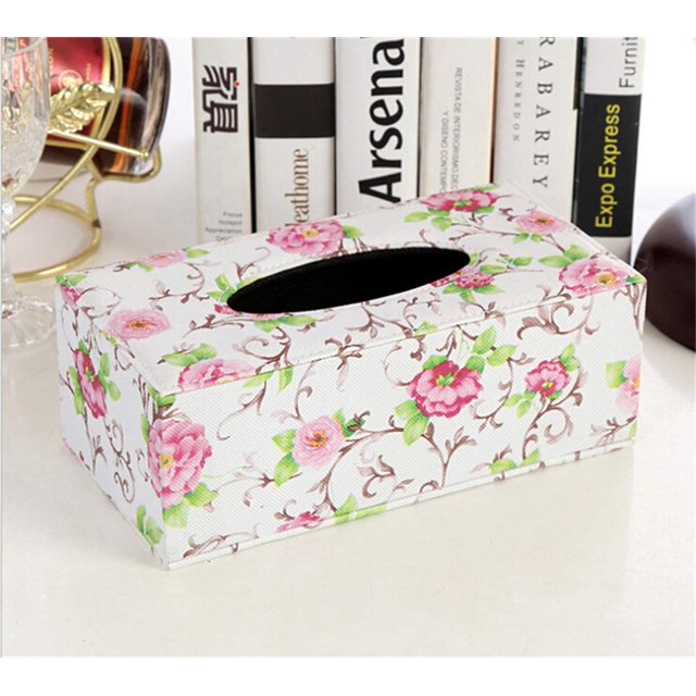 ORUYROP Leather Tissue Box Holder-Waterproof Rectangular Tissue Box Cover Vintage Napkin Paper Holder for Home,Office&Car Decor (Flower)