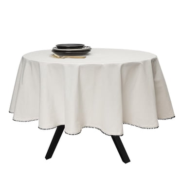 Thyme & Table Round Tablecloth 70", Pom White
