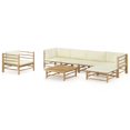 thumbnail image 1 of vidaXL 7 Piece Garden Lounge Set with Cream White Cushions Bamboo, 1 of 5