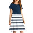 thumbnail image 4 of Liquidation Aujourd'hui Iumwxz Robe Décontractée Trapèze Robe Tunique pour Adolescentes Robe Col Ras du Cou Imprimé à Rayures Manches Courtes Robes pour Enfants Robe Ravissante pour Costume 4-14a, 4 of 7