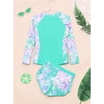 thumbnail image 4 of Xnihocha Littl E Big Girls Floral 2 Pcs Rash Guard Sets Zip Neck Swim Shirts With Shorts Swimsuits Green 10Y, 4 of 7