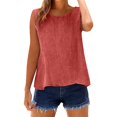 thumbnail image 4 of YAZHPA Hauts en Lin pour Femmes, Débardeurs en Coton et Lin pour Femmes Décontractés Sans Manches Chemises d'Été Col Rond Camisole, Rouge G, 4 of 5