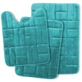 thumbnail image 1 of Clara Clark Bathroom Rugs, Velvet Memory Foam Bath Mat, Ultra Soft Non Slip and Absorbent - Tiled - Set Small, Large & Contour - Teal, 1 of 6