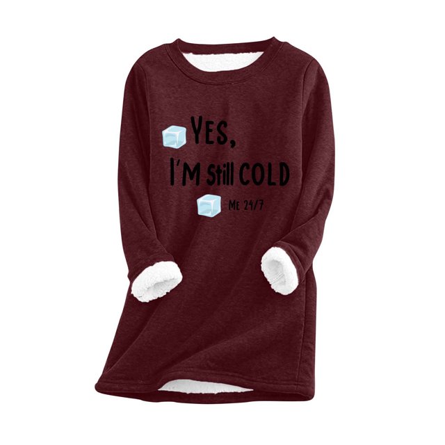 Womens Round Neck Thickened Plush Warm Long Sleeve Tops