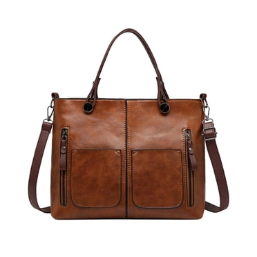 Matoen12 Women's Leather Tote Bag Vintage Shoulder Crossbody Large Daily Purse Handbag (Brown)