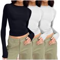 thumbnail image 2 of Birdeem T-Shirts à Manches Longues pour Femmes Mode Décontractée Col Rond Couleur Unie T-Shirt à Manches Longues Chandail Tops Manches 3/4 T-Shirts pour Femmes, 2 of 4