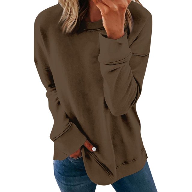 Chandails de Compression à Manches Longues pour Femmes Col Ras du Cou Unis Plus Chandail Surdimensionné Coupe Ample Pulls Tendance Hauts Légers pour Femmes Grande Taille Gris m