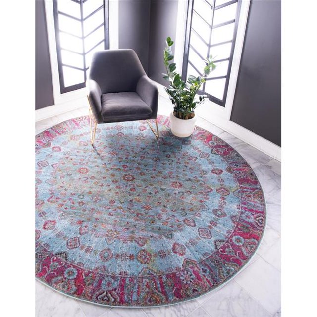Unique Loom 3139721 8 ft. 4 in. x 8 ft. 4 in. Almendares Baracoa Round Rug, Blue