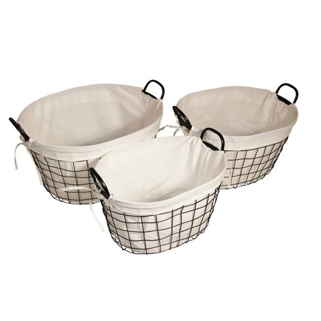 Cheung Panier Ovale en Fil Métallique Doublé avec Poignée, Ensemble de 3