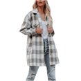 thumbnail image 1 of Pompotops Ladies Fashion Contrast Plaid Long Sleeve Pocket Button Woolen Long Jacket, 1 of 9