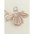 thumbnail image 3 of Faithtur Barboteuse pour Bébé Filles à Carreaux Col Rond Lanterne Manches Longues Combinaisons Automne Décontractée une-Pièce avec Bandeau, 3 of 9