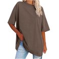 thumbnail image 1 of Plebaso T-Shirts Surdimensionnés pour Femmes 2025 Manches Courtes Hauts Amples Col Rond Décontracté Uni T-Shirts Basiques pour Femmes, 1 of 6
