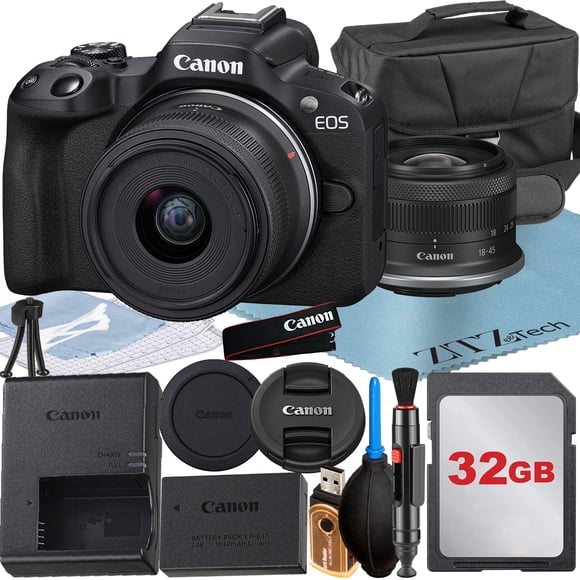 Canon EOS R50 Appareil Photo Sans Miroir avec Objectif RF-S 18-45mm + Carte Mémoire 32 Go + Étui + Ensemble d'Accessoires ZeeTech