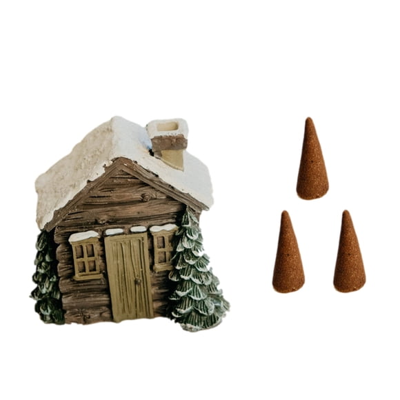 Cheminée de Noël Brûleur d'Encens Résine Cottage Enneigé avec 3 Cônes Décoration Maison Vacances Diffuseur d'Aromathérapie Thème Hiver 4.33X3.94X3.15 Pouces