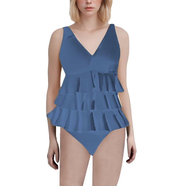 Duoif Maillot de Bain une Pièce pour Femme, Maillot de Bain pour Femme à Volants, Maillot Gainant Couvrant, Robe de Bain Rétro, Tenue de Bain, Maillots de Bain pour Femme, Contrôle du Ventre, Maillots de Bain pour Femme Bleu Marine P