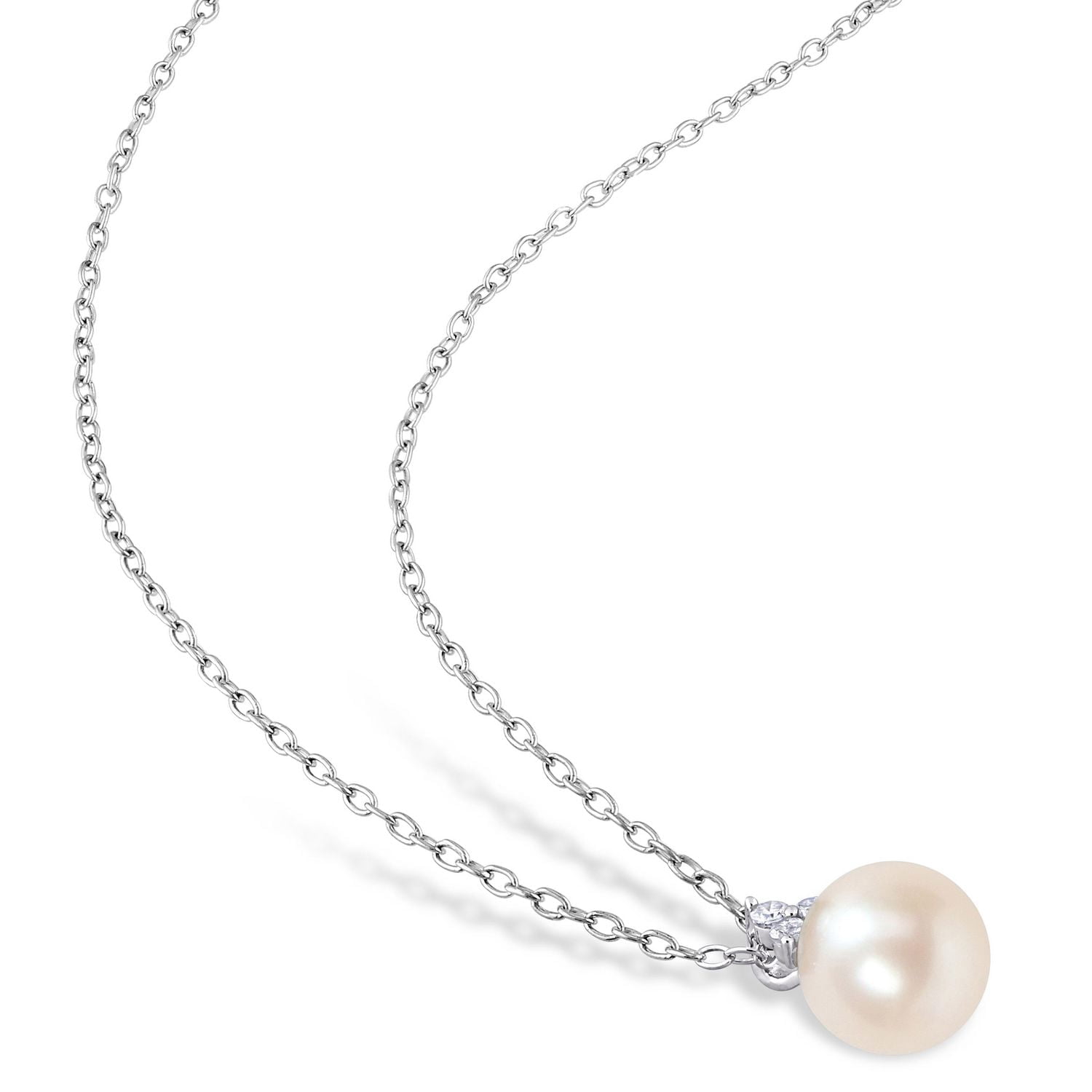 Collier à 3 pierres de Miabella avec perles culture d'eau douce et accent de diamant en argent sterling.