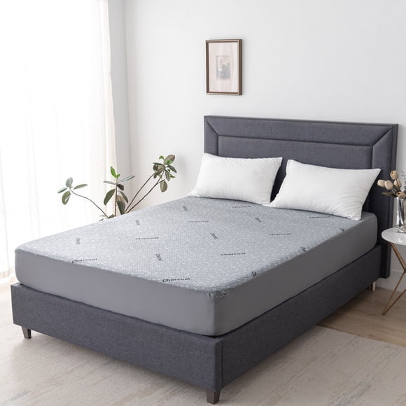 Comfy Bamboo World Protège-Matelas Imperméable au Charbon, Housse Hypoallergénique, Lit Simple