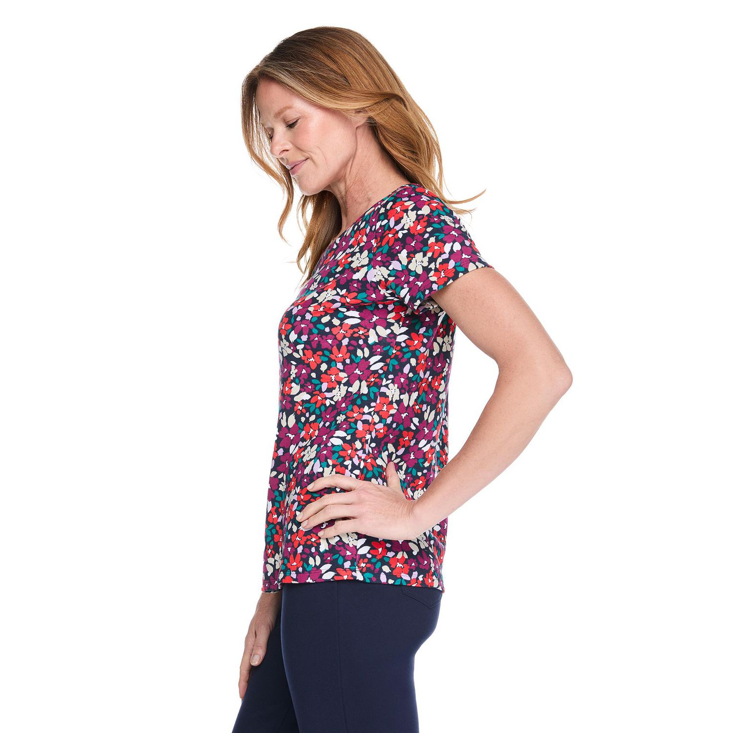 T-shirt imprimé à encolure dégagée Karen Scott pour femmes