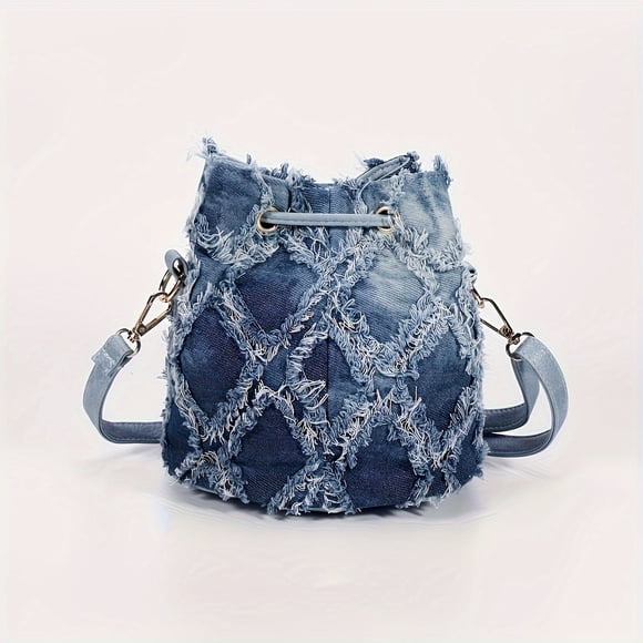 Vintage Chic Mini Bucket Crossbody Bag - Retro Grunge Y2K Shoulder Purse with Tassel and Adjustable Strap - 7.08"x7.08"x5.51" Compact Size for Women