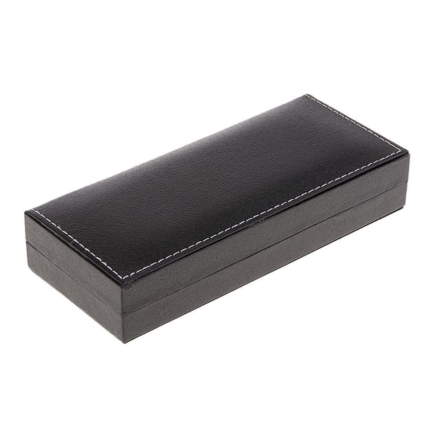 GUOOL Black Gift Box Storage Case with Lids for Jewelry Pen Gift Displays. A rectangular black gift box with visible white stitching along the edges, made from tough paper materials. Dimensions are 18.7 x 8 x 2.5 cm (7.36 x 3.14 x 0.98 inches). The interior features soft padding, suitable for securely holding pens, bracelets, necklaces, or other jewelry items. Ideal for gifting occasions such as anniversaries, birthdays, Valentine's Day, or business gifts.