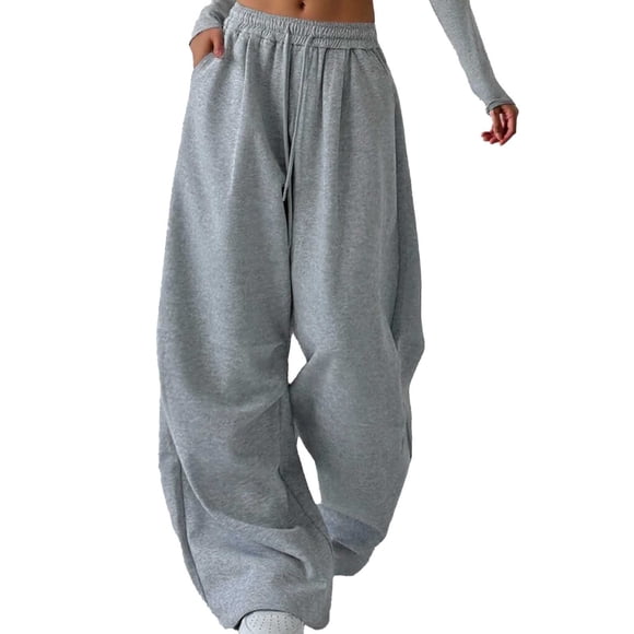 Bmisegm Women's Casual Sweatpants High Waist Straight Leg Loose Fit Comfortable Workout Trousers for Everyday and Use Grey L