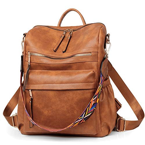 Women Backpack Purse, Fashion Leather Designer Ladies Rucksack, Convertible Travel Shoulder Bag with Colorful Strap