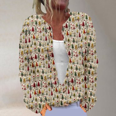 Jsaierl Chandail de Noël Laid pour Femmes Mignon Tricoté à Manches Longues Cardigan Ouvert Manteaux d'Hiver Vestes