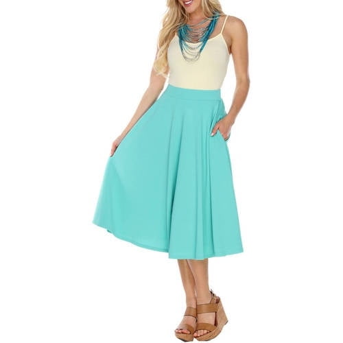 (mint, l) - White Mark Women's Flared Midi Skirt