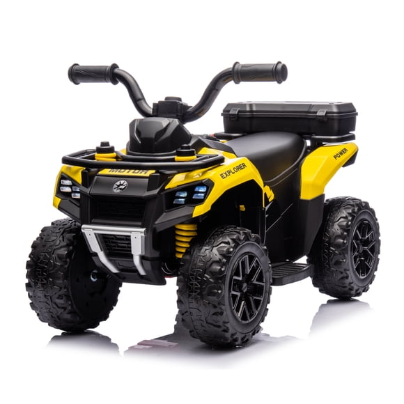 VOLTZ TOYS Explorer Quad UTV 6V Ride-On Car for Toddlers, Electric 4-Wheeler Kids ATV with Storage Trunk, Battery Powered Single Seater Toy with LED Lights & Music, Yellow
