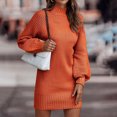 thumbnail image 2 of Kcodviy Automne Hiver à Manches Longues Robe Rayée d'Automne Col Roulé Couleur Unie Décontractée Robes Chandail pour Femmes Robe Chandail d'Hiver Chandail pour Dames Jolies Robes Portefeuille pour Femmes Robe, 2 of 5