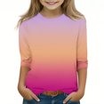 thumbnail image 2 of 2025 Filles T-Shirts Décontractés Manches 3/4 Col Rond Tops d'Été T-Shirts Unis Blouses d'Automne Chandail Tops Rose Vif, 2 of 6