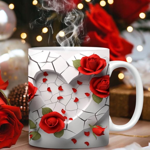 TIMIFIS A Cup Valentine's Day Red Rose Home Coffee Mark Cup Couple Gift Coffee Cups Kitchen Gadgets