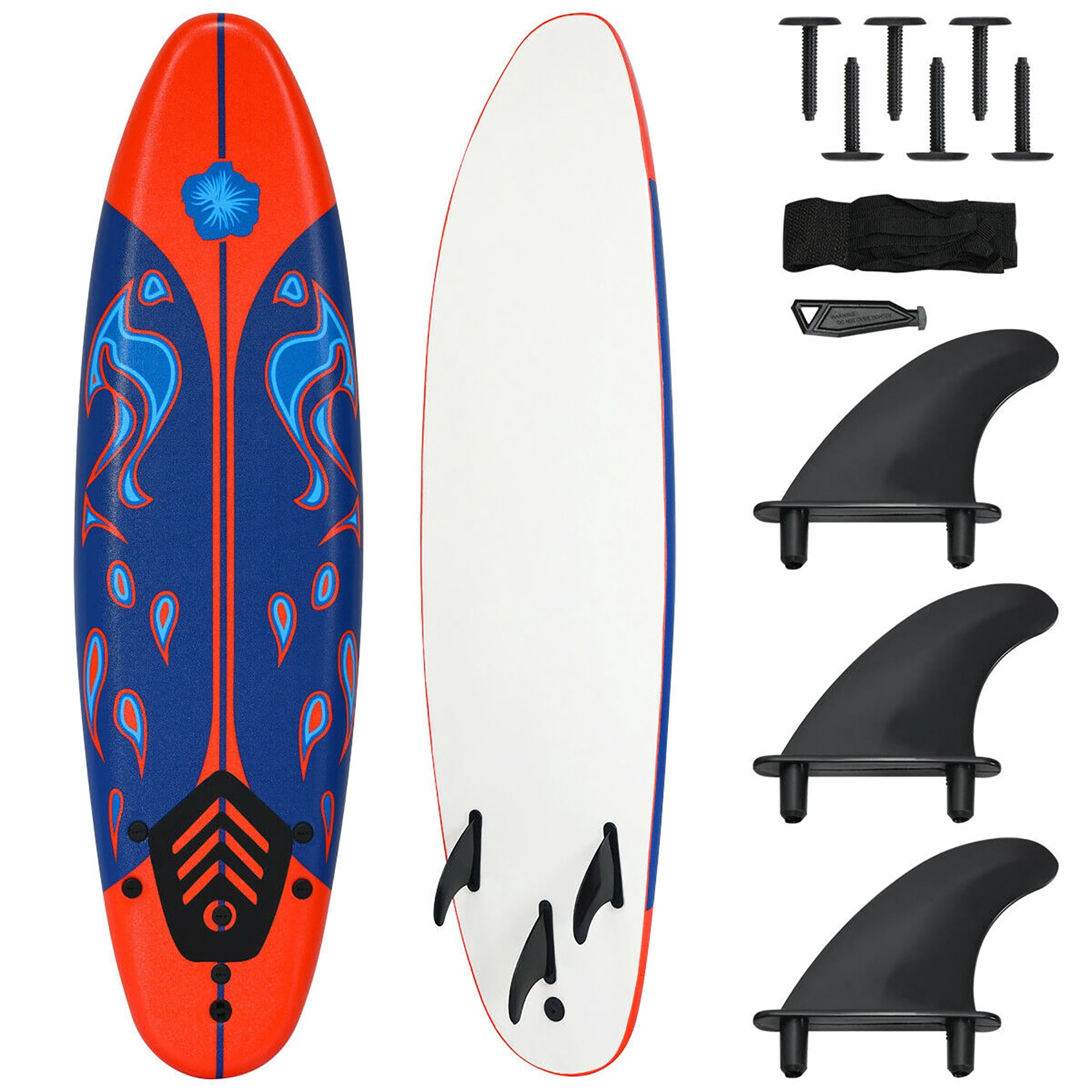 Costway 6' Surfboard Foamie Body Surfing Board W/3 Fins & Leash
