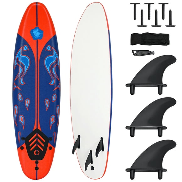 Costway Planche de Surf 6 Pieds Foamie Body Surf Board avec 3 Palmes et Laisse pour Enfants Adultes