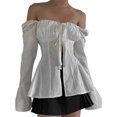 thumbnail image 2 of Faithtur Hauts Plissés pour Femmes, Manches Longues Col Carré Bandage Couleur Unie Chemise de Rue Décontractée, 2 of 9