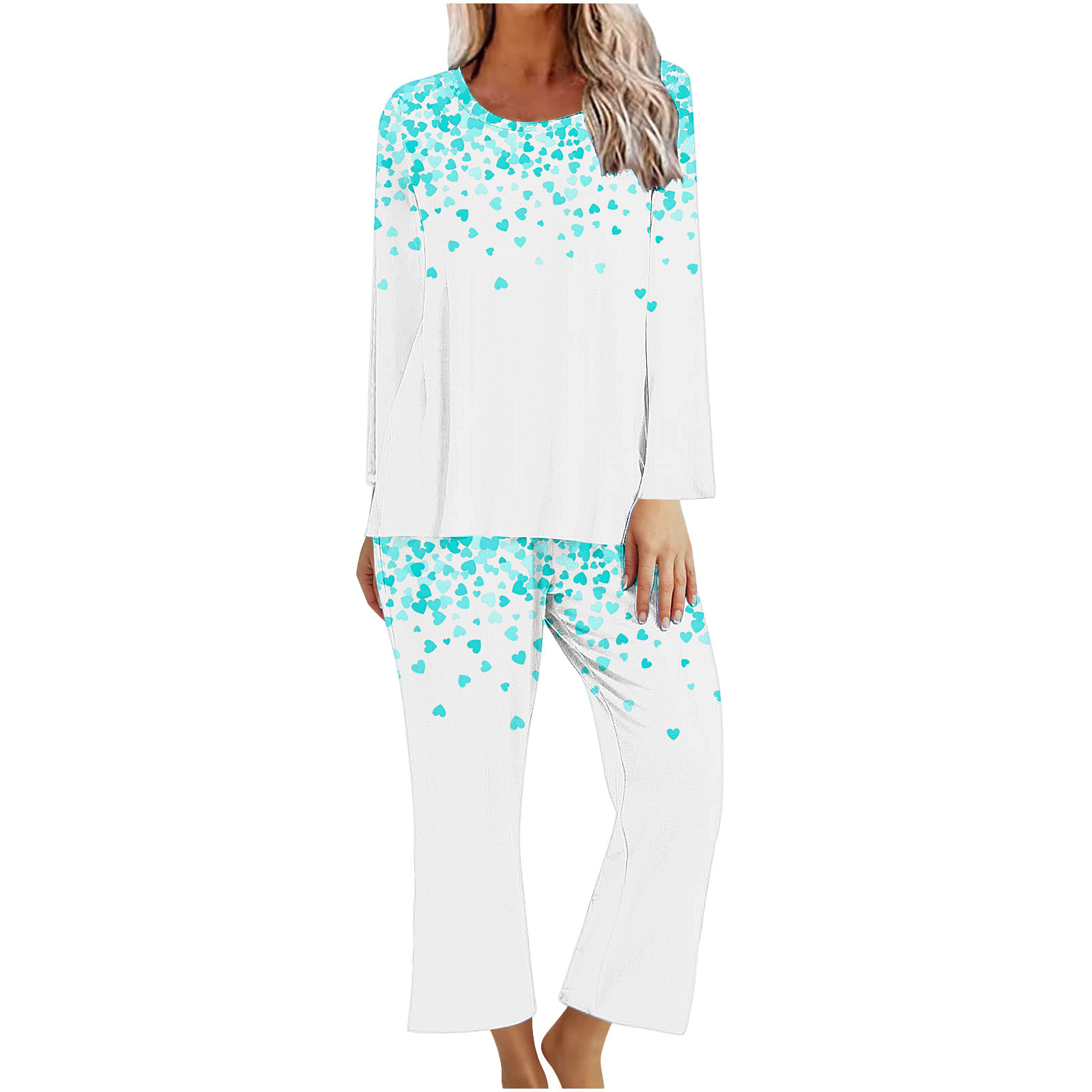 TIMIFIS Pyjamas de la Saint-Valentin pour Femmes - Ensembles de Pyjama pour Femmes 2 Pcs - Haut à Manches Longues Décontracté à Col Ras du Cou et Pantalon Ensembles de Pjs Vêtements de Nuit Vêtements de Détente