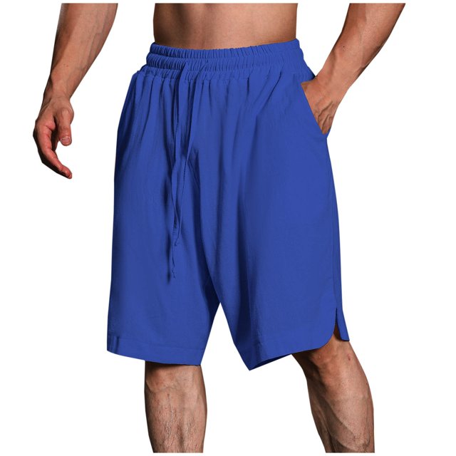 Diufon Men's Athletic Shorts Cotton Linen Drawstring Waisted Outdoor Sport Shorts Spring Summer Shorts with Pockets