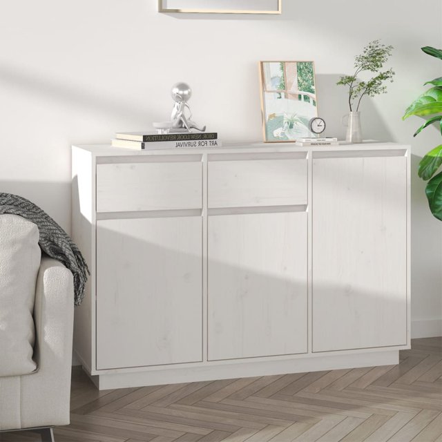 vidaXL Buffet Blanc 110x34x75 cm Pin Massif