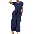 thumbnail image 1 of Yuyuzo Women Cotton Linen Jumpsuits Summer One-Piece Outfits Short Sleeve Wide Leg Long Pants Rompers, 1 of 7