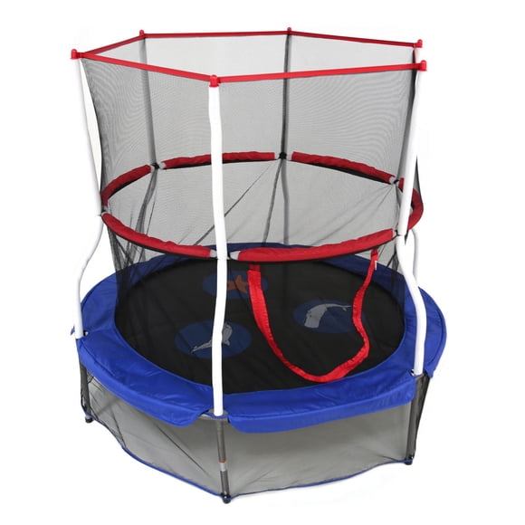 SKYWALKER TRAMPOLINES 60 inch, Round, Indoor Seaside Adventure Themed Trampoline for Kids, Mini Bouncer, Rebounder with Safety Enclosure Net and Padding