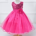 thumbnail image 2 of B91xZ Robe Fille Manches Volantées Robe Trapèze Robe d'Été Décontractée Midi, Rose Vif 8-9 Ans, 2 of 3